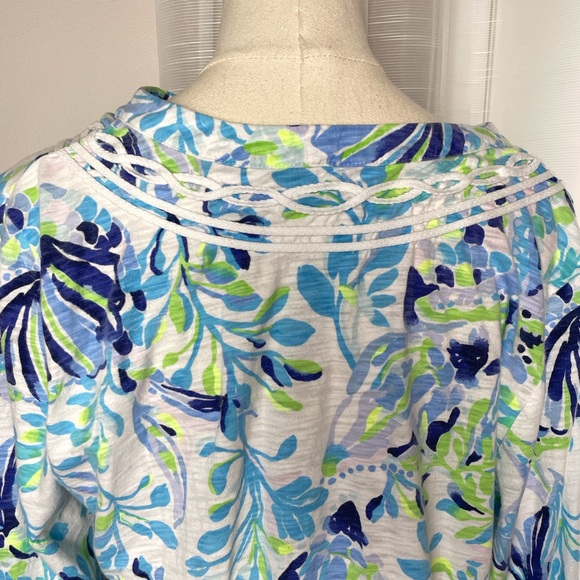Lilly Pulitzer Blue Kaia Knit Tunic Top Resort White Shell Beach Size Large - Picture 5 of 8